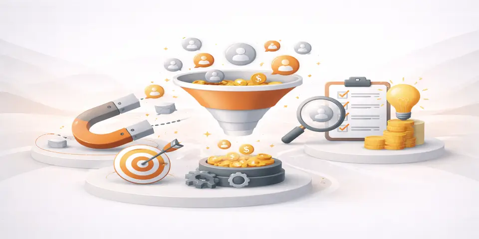 This image features laptops, dashboards, funnels, and growth charts symbolizing how SaaS companies build effective lead generation engines. It supports the blog’s focus on sustainable growth using structured, data driven processes.