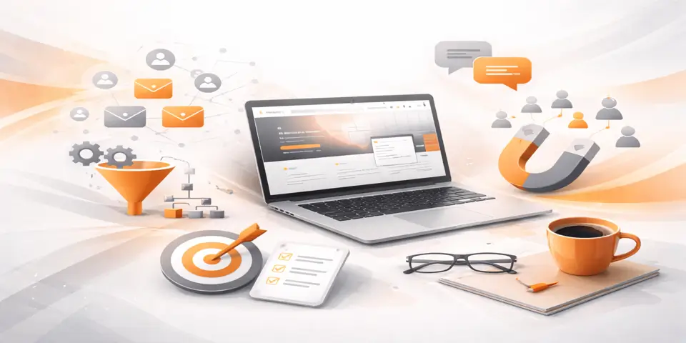 Laptop displaying digital workflows representing automated tools and outreach systems for tech companies.