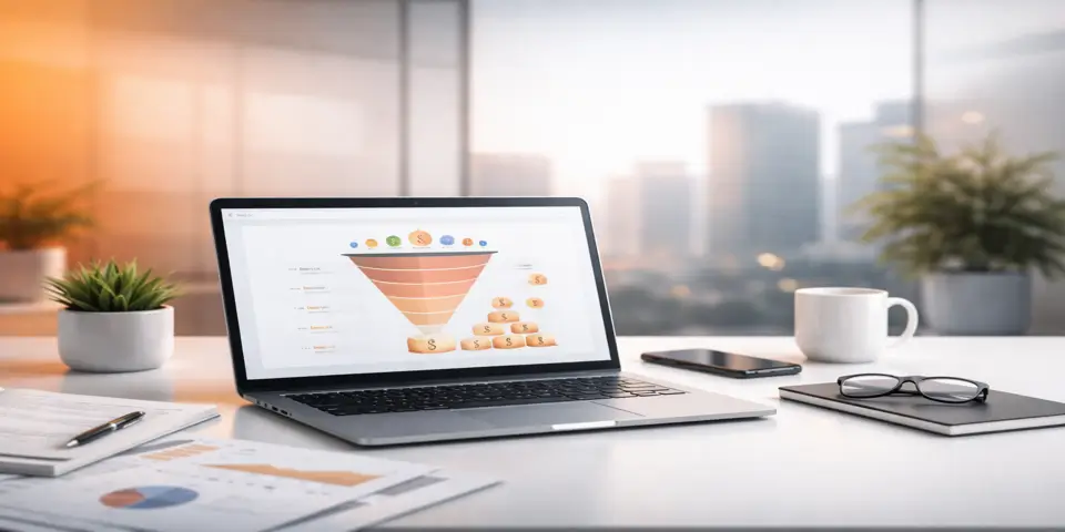 Laptop displaying funnel analytics and insights for optimizing SaaS lead generation