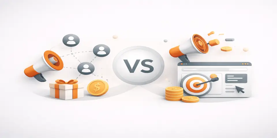 Abstract gradient layout symbolizing the dual approach of referral and paid lead generation