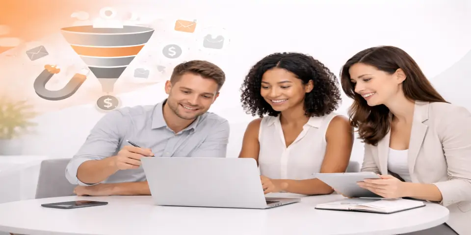 Team collaborating on a strategic SaaS lead generation plan