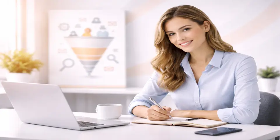 Professional analyzing SaaS funnel performance and lead generation metrics