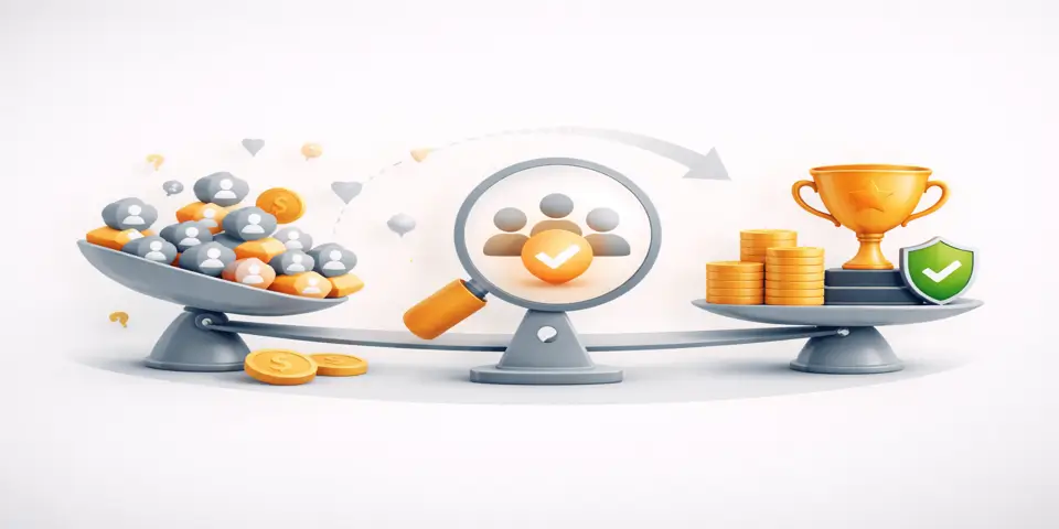 Abstract gradient layout symbolizing imbalance between too many clients and sustainable growth