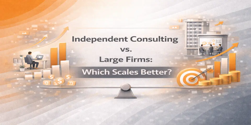 Title image comparing scale potential of independent consultants vs large firms