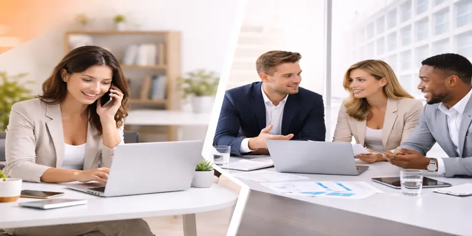 Small consulting group reviewing growth potential between firm and solo models