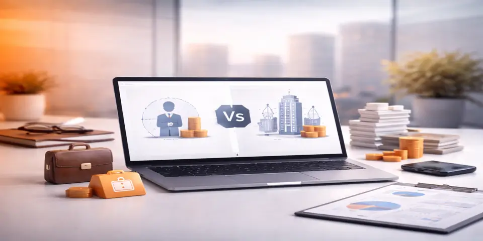 Laptop showing comparison of independent vs firm consulting growth data