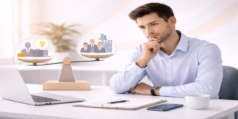 Solo consultant analyzing growth charts for independent business scale