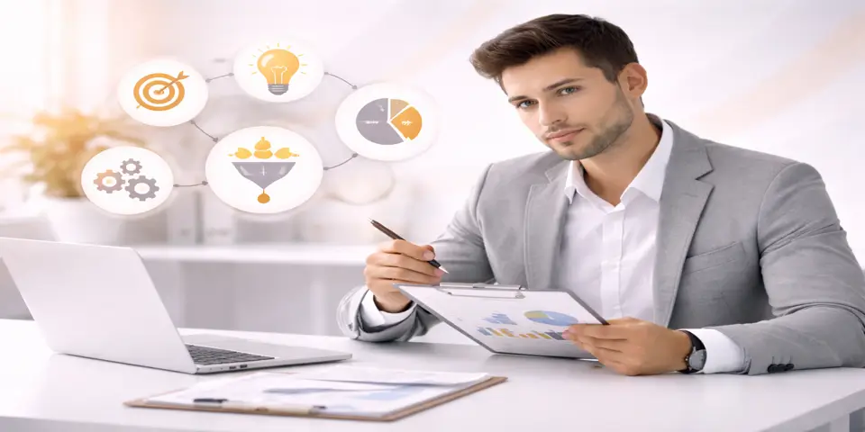 Consultant studying growth framework tools to advise business clients