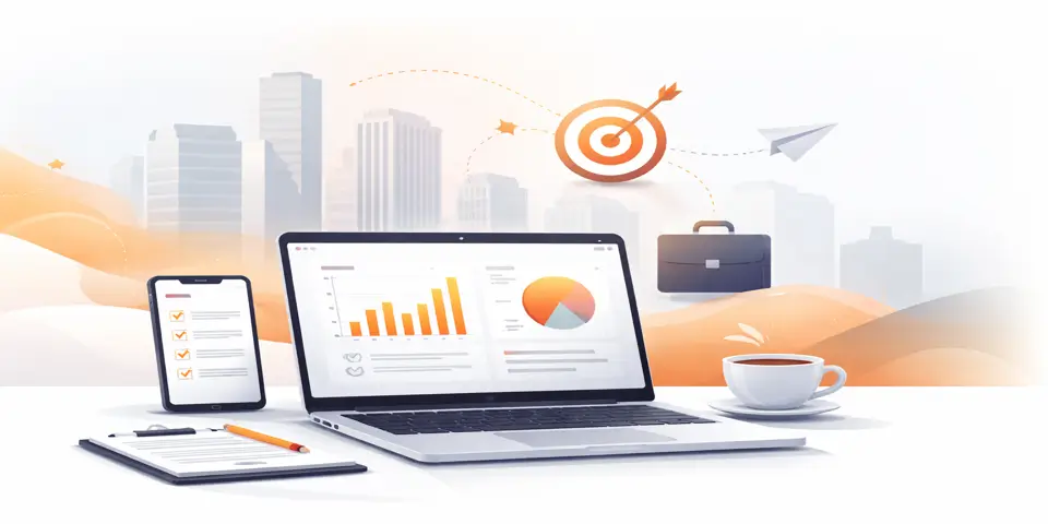 Laptop with business analytics representing enterprise client growth.