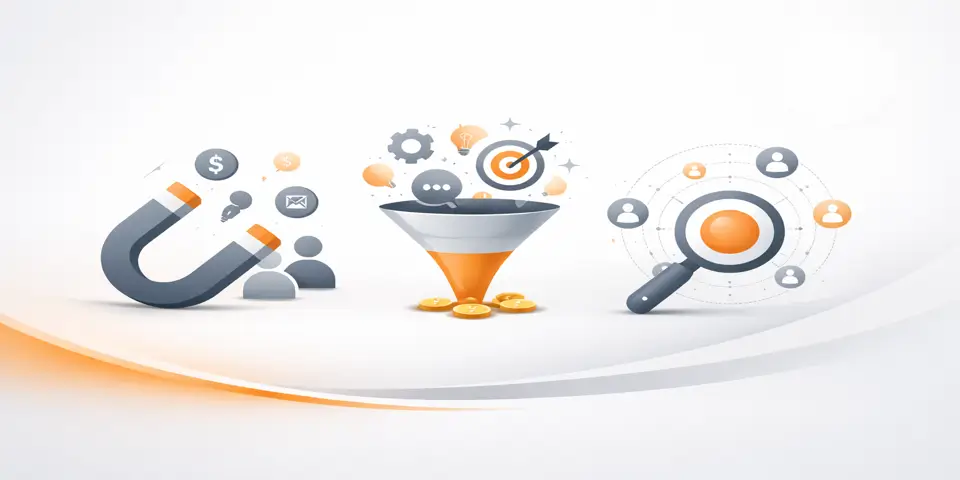 Abstract elements symbolizing structured lead generation strategies.