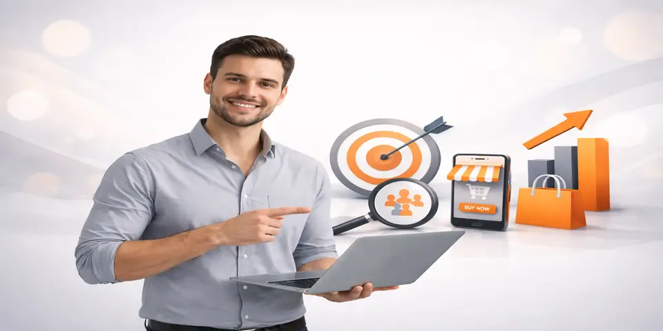 Marketing professional analyzing e-commerce lead generation data on a device