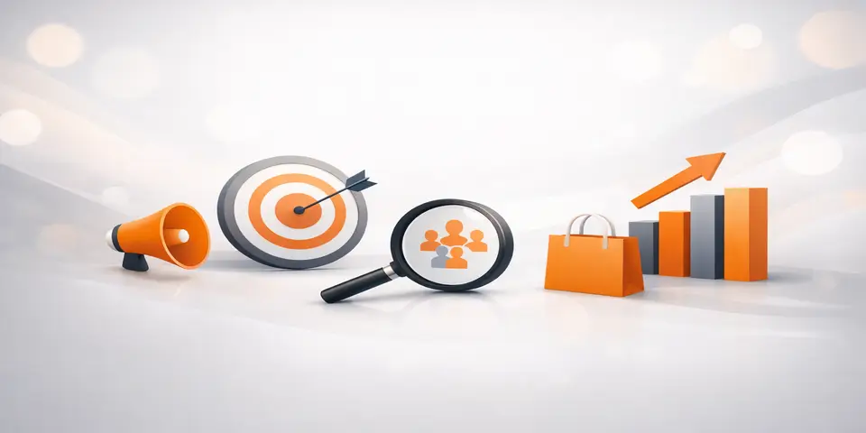 Abstract icons representing lead generation and e-commerce growth concepts