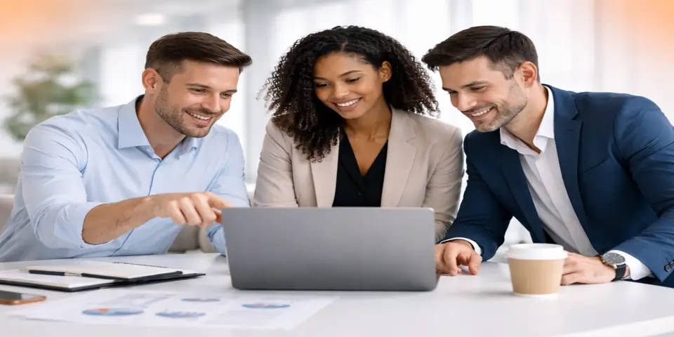 Team evaluating future-focused strategies for corporate lead growth.