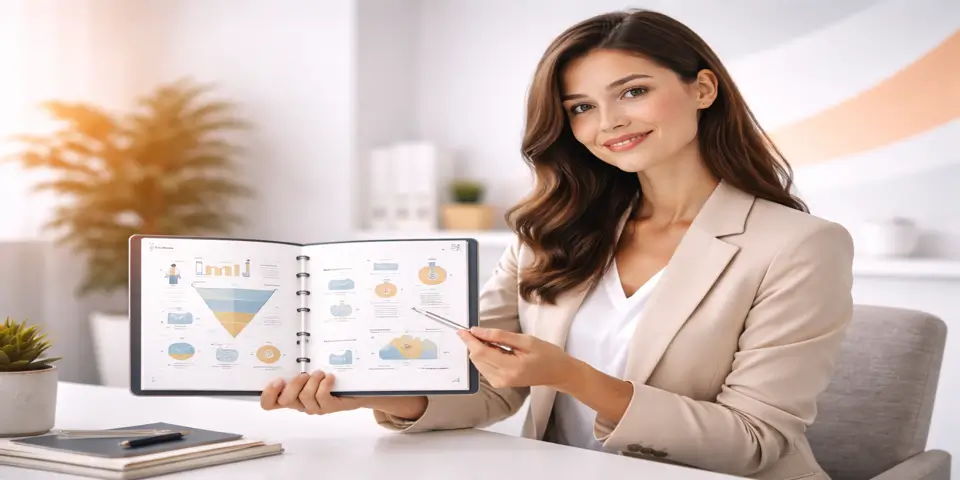 Corporate strategist using lead generation playbook to plan outreach activities.