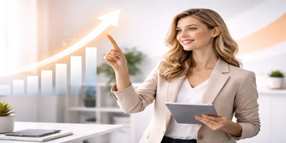 Corporate strategist reviewing performance data and accelerating campaign success.