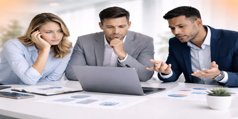 Team discussing business strategies to refine client acquisition approaches.