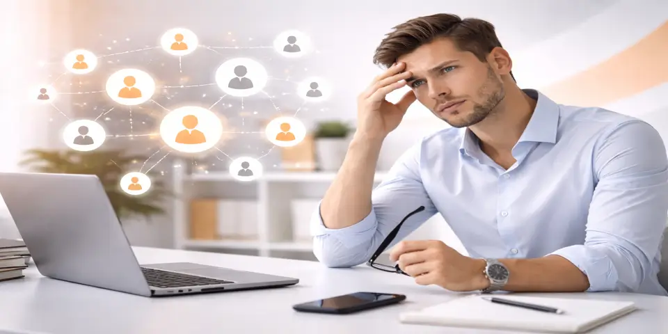 Professional analyzing data on a device to optimize corporate service decisions.