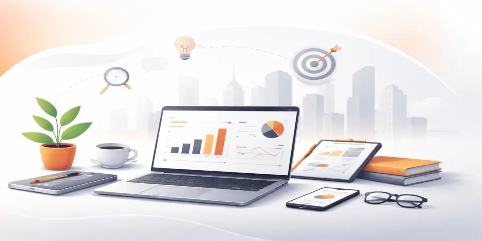 Digital device displaying analytics supporting corporate service growth models.