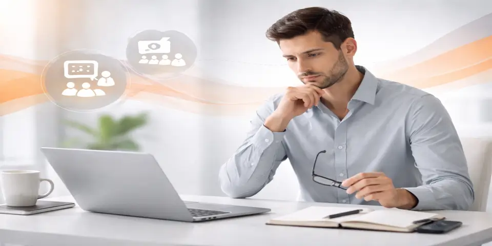 Professional reviewing workshop performance data to improve training lead generation.