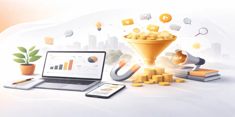 Device displaying analytics and lead funnel data for training businesses.