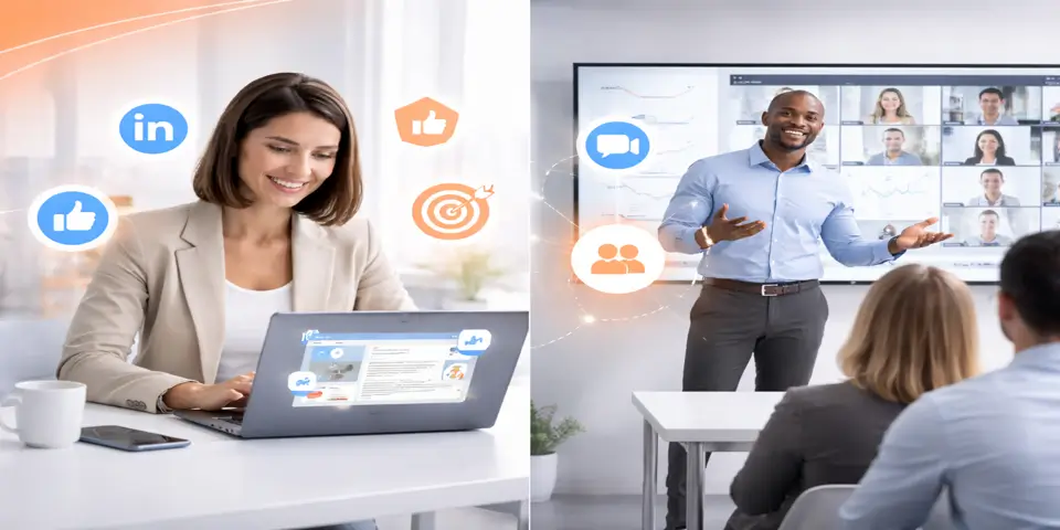 Small team analyzing lead performance metrics for LinkedIn campaigns and webinars.