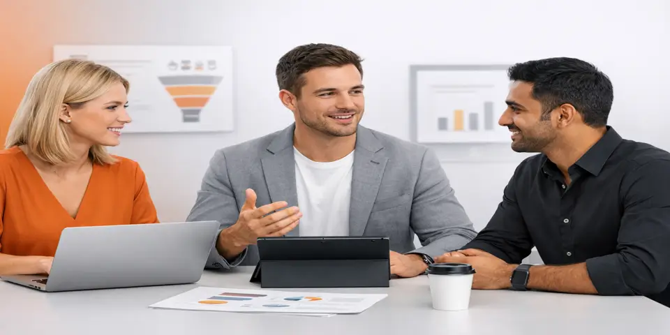 Team collaborating on improving lead generation and training outreach.