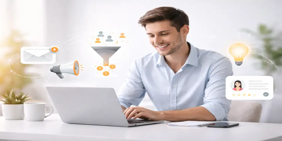 Professional reviewing digital analytics to improve lead generation efforts.