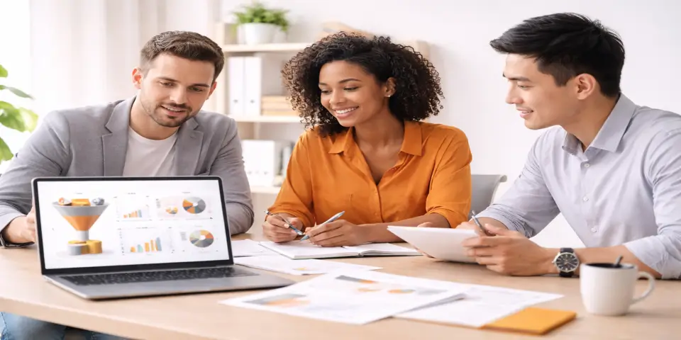 Consulting team collaborating to achieve client acquisition goals