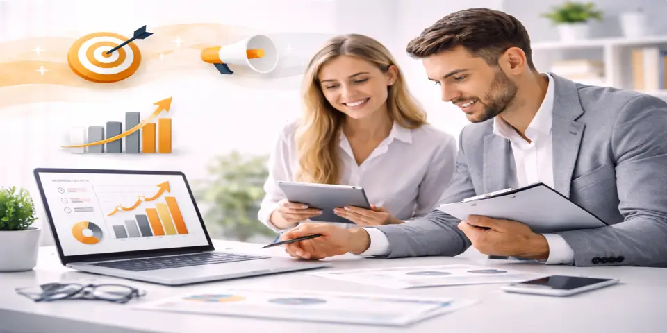 Consulting team collaborating on scalable business growth strategy