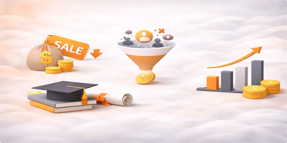 Abstract representation of pricing balance and lead quality in education