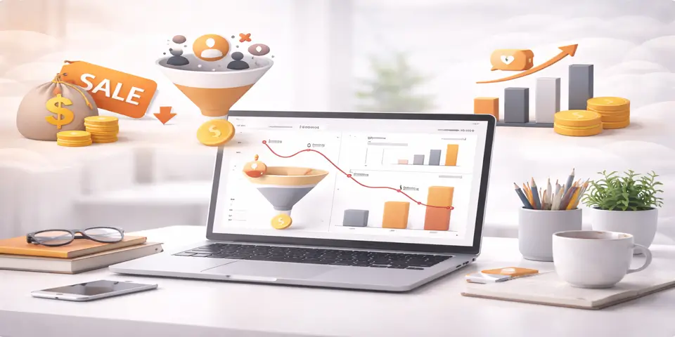 Laptop displaying education pricing analytics and lead quality metrics