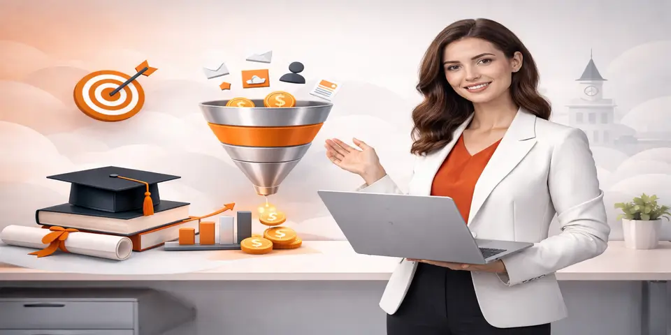 Education marketing professional evaluating course pricing strategy