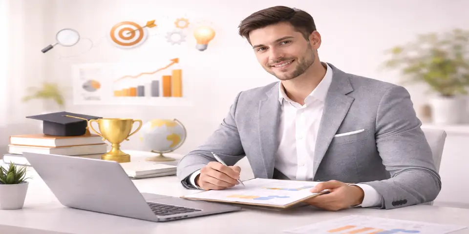 Education professional analyzing growth metrics and institutional performance