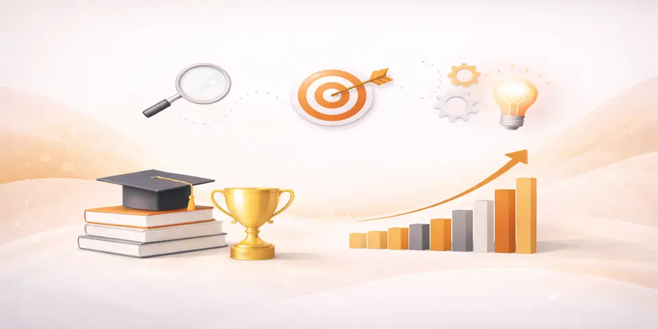 Abstract visuals representing education growth metrics and performance indicators