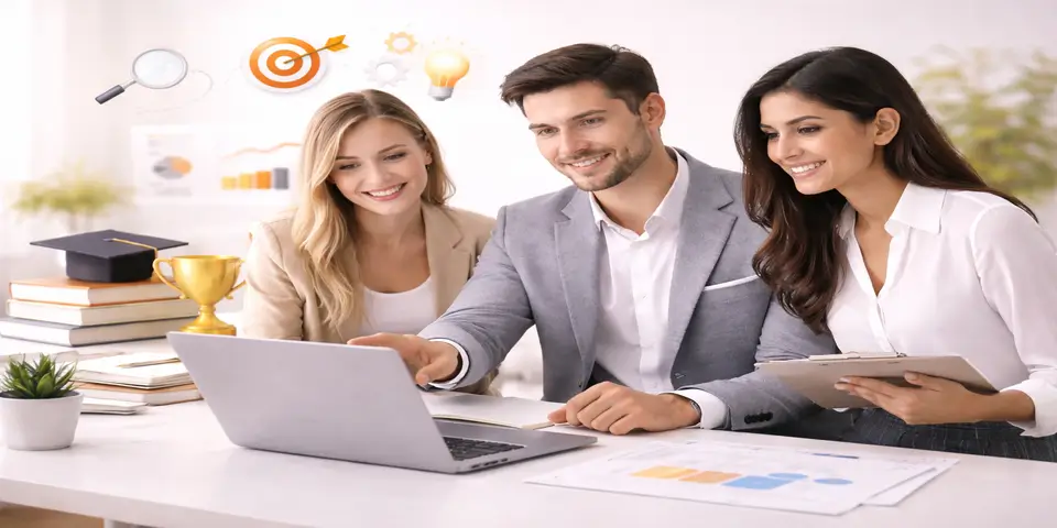 Education team collaborating on growth metrics and performance analysis