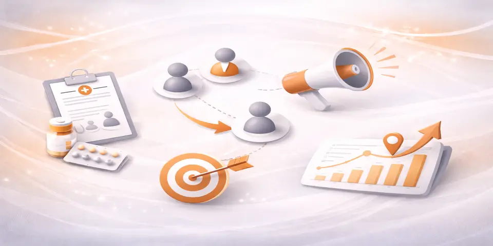 Abstract visual representing digital and community healthcare marketing channels