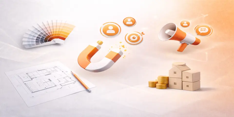 Abstract representation of lead generation strategy for interior design businesses