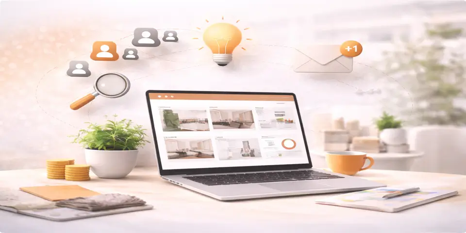 Digital workspace representing modern lead generation tools for interior design firms