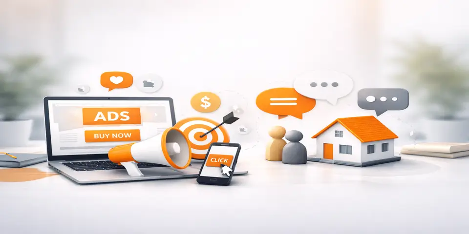 Digital advertising setup representing renovation lead generation through online channels