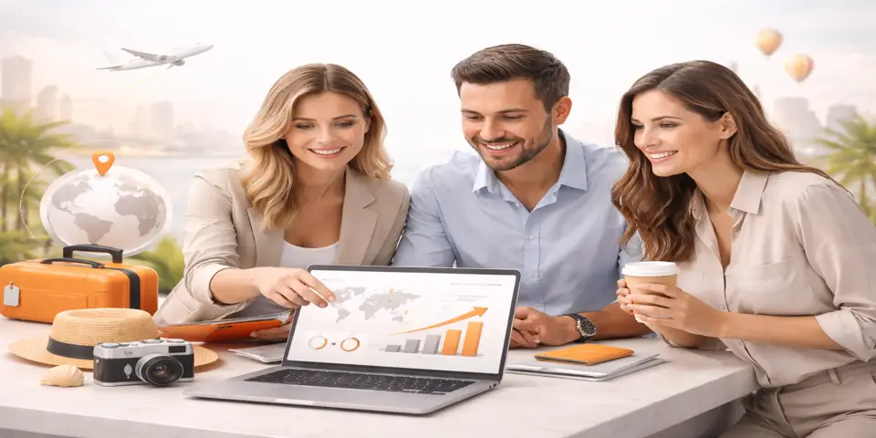 Tourism professionals collaborating on future travel growth strategies