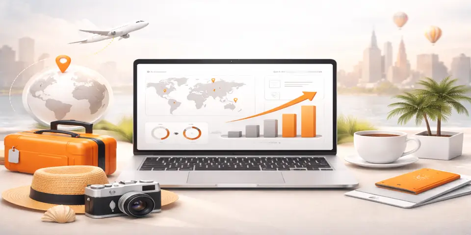 Laptop displaying global tourism analytics and growth insights