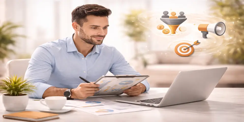 Marketing professional analyzing hospitality lead generation channels