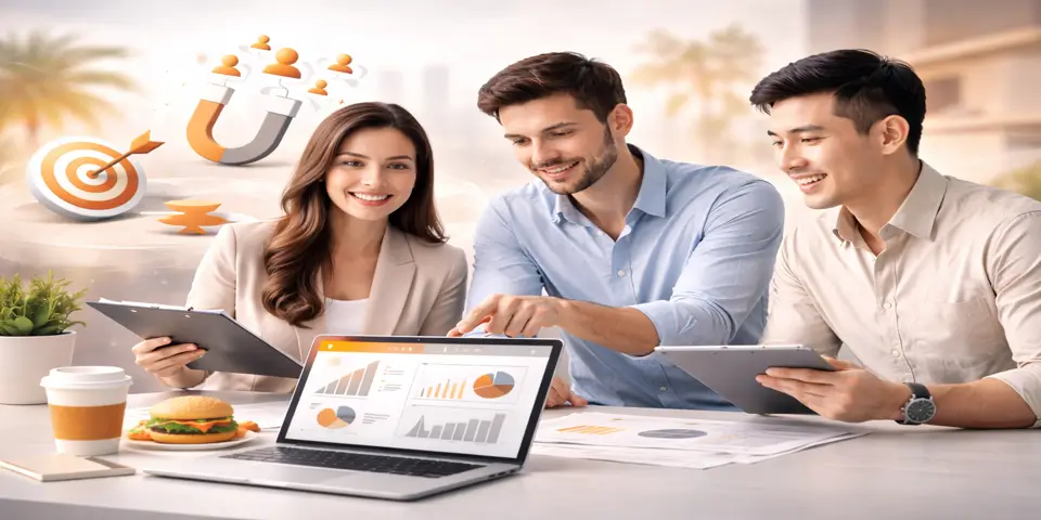 Food and beverage marketing team collaborating on lead generation growth strategies