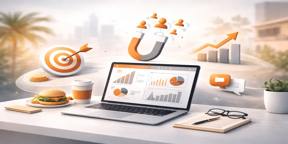 Laptop displaying lead generation analytics for food and beverage business growth