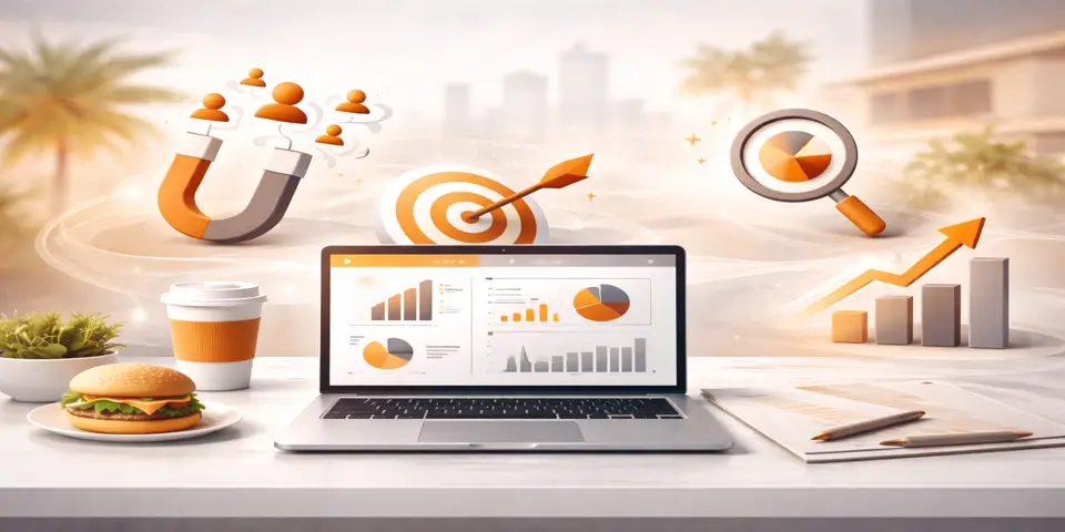 Laptop displaying innovative lead generation analytics for food and beverage business success