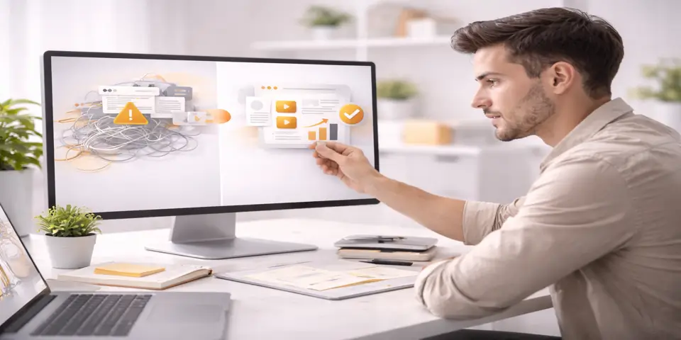 Web designer simplifying complex interface for better technology branding