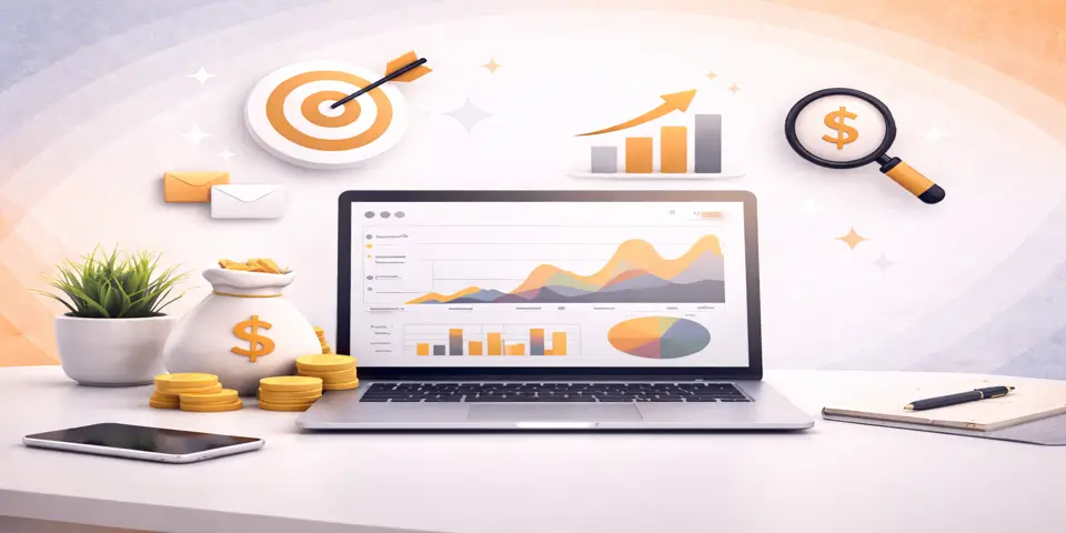 Laptop displaying ROI focused digital marketing analytics