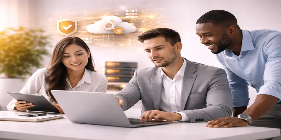 Team collaborating on IT infrastructure and growth strategies