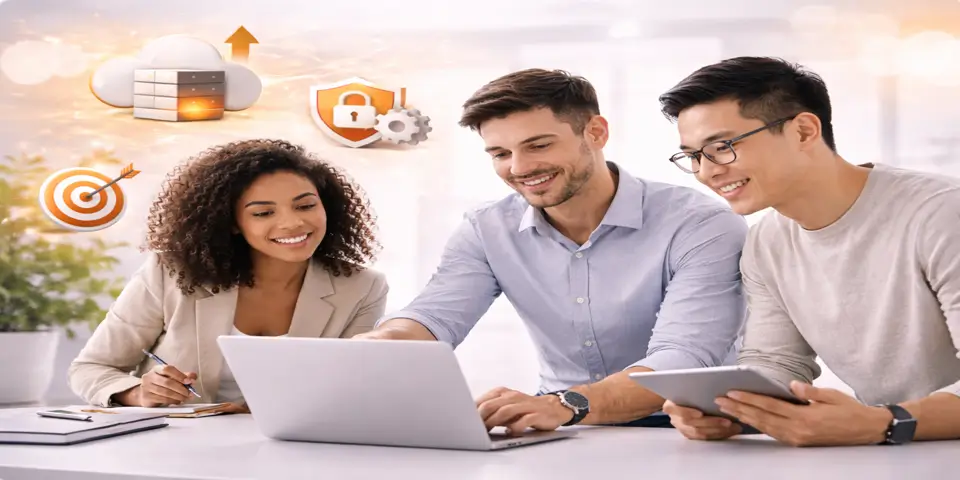 Team collaborating on IT best practices for business scaling