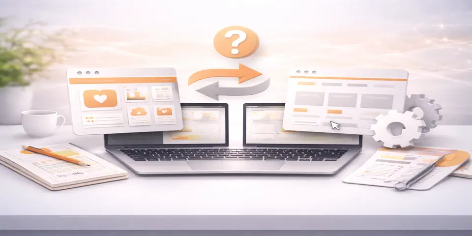 Laptop displaying custom and template e commerce website layouts